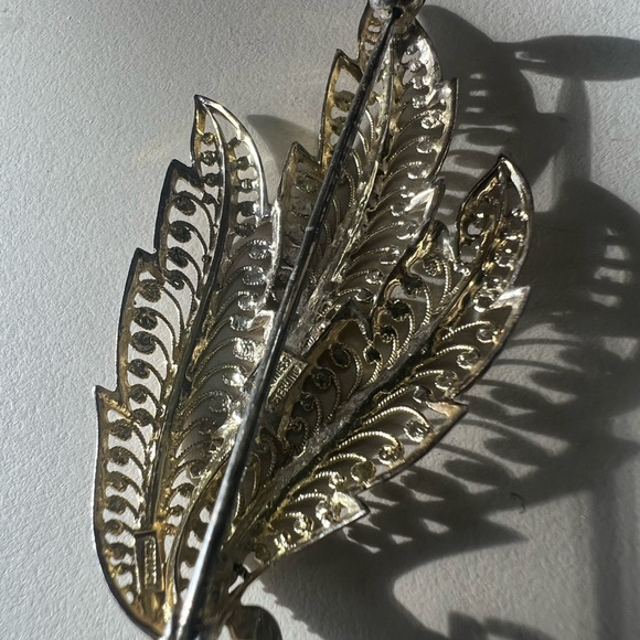 Alice Caviness Brooch Sterling Marcasite Vermeil Filigree Leaf Brooch Germany - Picture 7 of 11